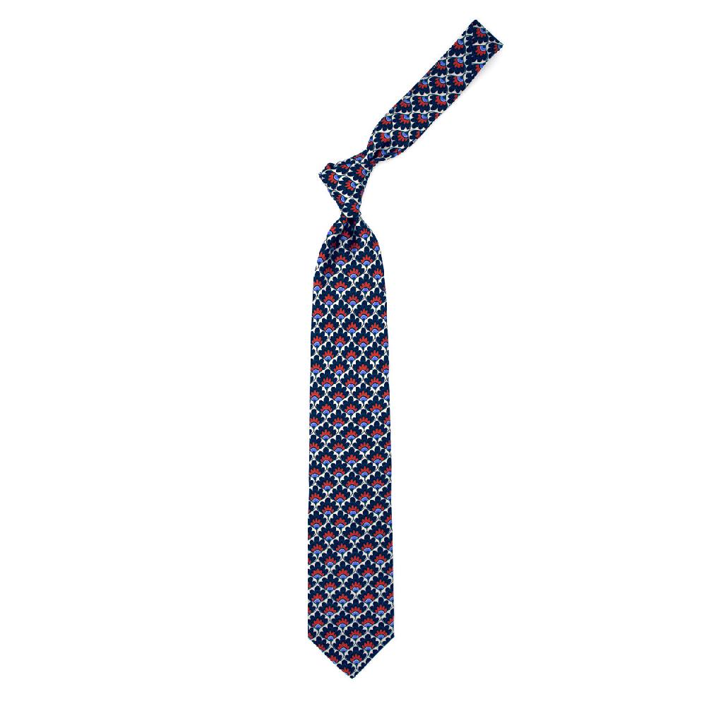 Ulturale Cravatta con pattern a ventaglio floreale blu rosso e azzurro in seta – Ulturale Prezzo Ridotto