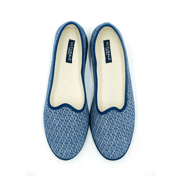 Ulturale Furlane blu con pattern Ulturale bianco e bordo blu in 100% velluto di cotone - Ulturale Affare Del Giorno