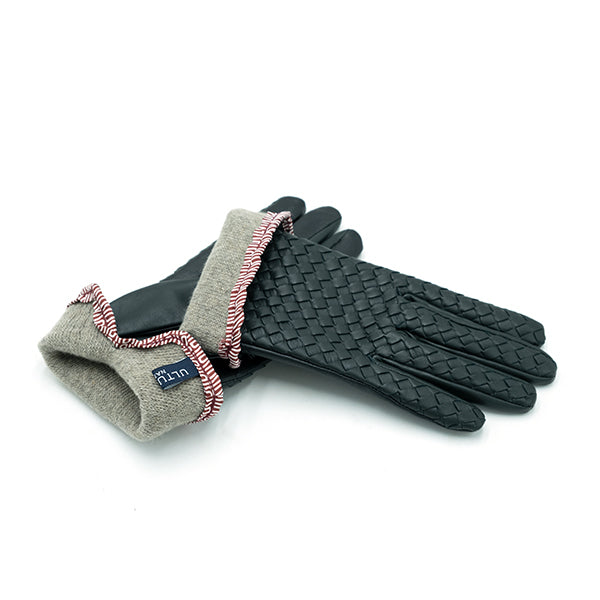 Ulturale Guanti donna intrecciati bicolore verde e nero con cashmere interno - Ulturale Saldi Di Fabbrica