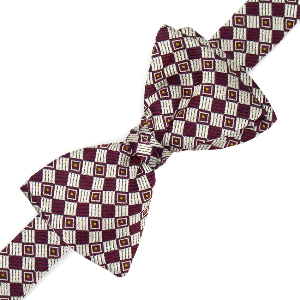 Ulturale Papillon con pattern geometrico bordeaux e crema in 100% seta - Ulturale Italia