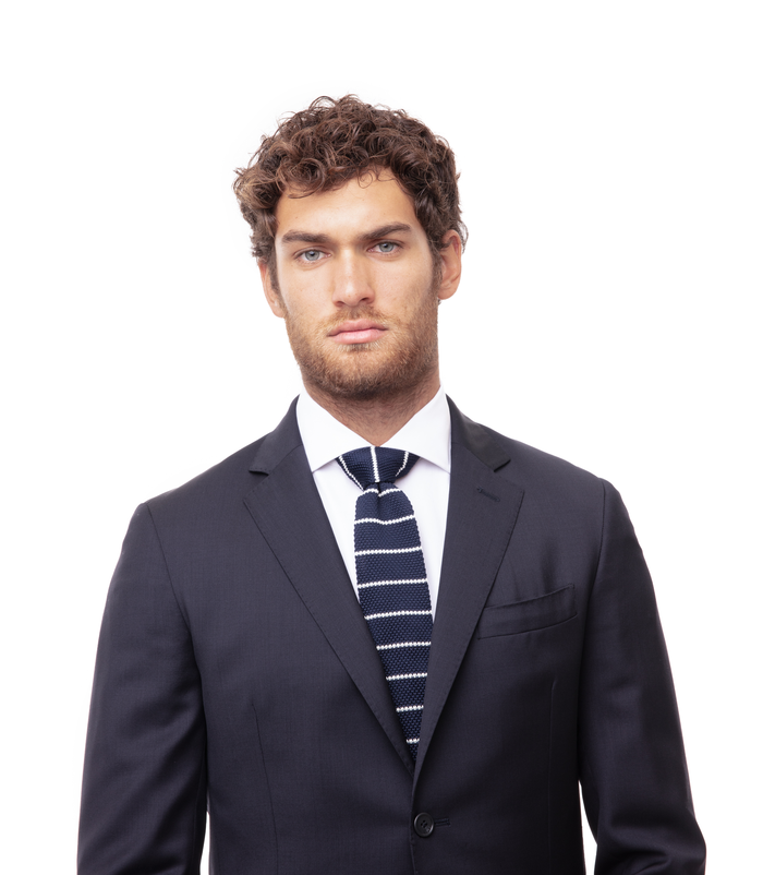 Valerio 1966 Cravatta blu/bianca rigata in cotone con fondo dritto uomo | Valerio 1966 Offerta San Valentino