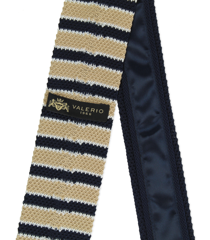 Valerio 1966 Cravatta blu/beige rigata in cotone con fondo dritto uomo | Valerio 1966 Offerta migliore