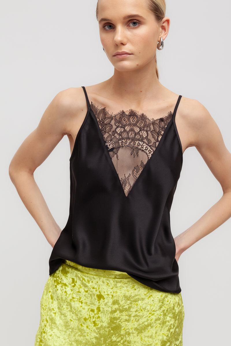 Weili zheng Canottiera in satin con pizzo Sottocosto
