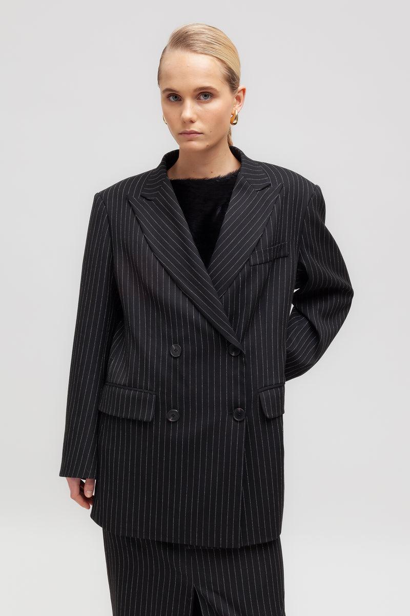 Weili zheng Blazer gessato con spalle imbottite Moda