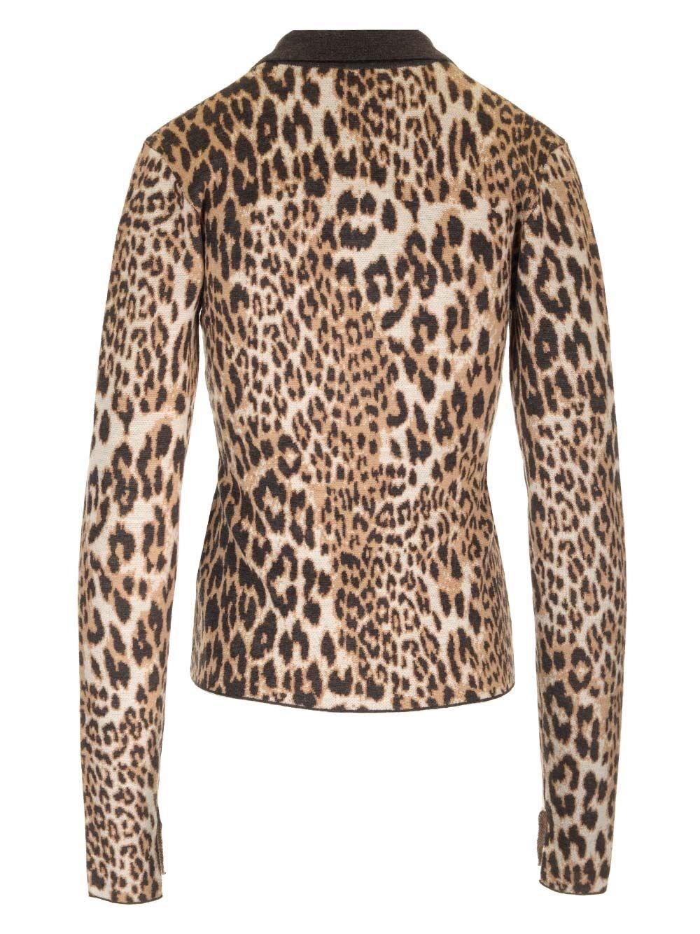 Al Duca D'Aosta Ganni Fine Merino Jacquard Leopard Polo Prezzo di fabbrica