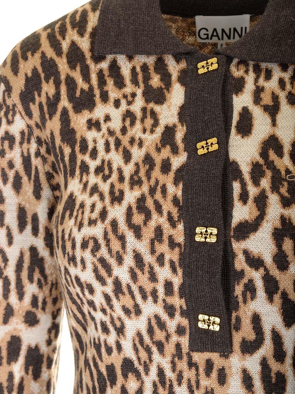 Al Duca D'Aosta Ganni Fine Merino Jacquard Leopard Polo Prezzo di fabbrica