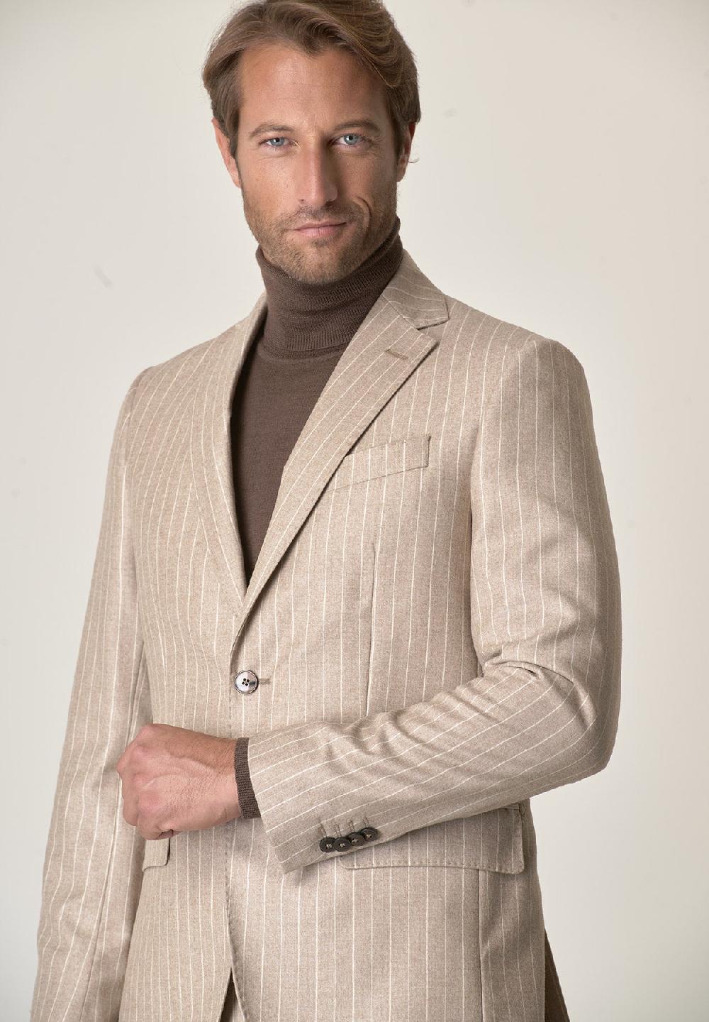 Angelico Abito beige gessato flanella lana vergine custom fit Presa