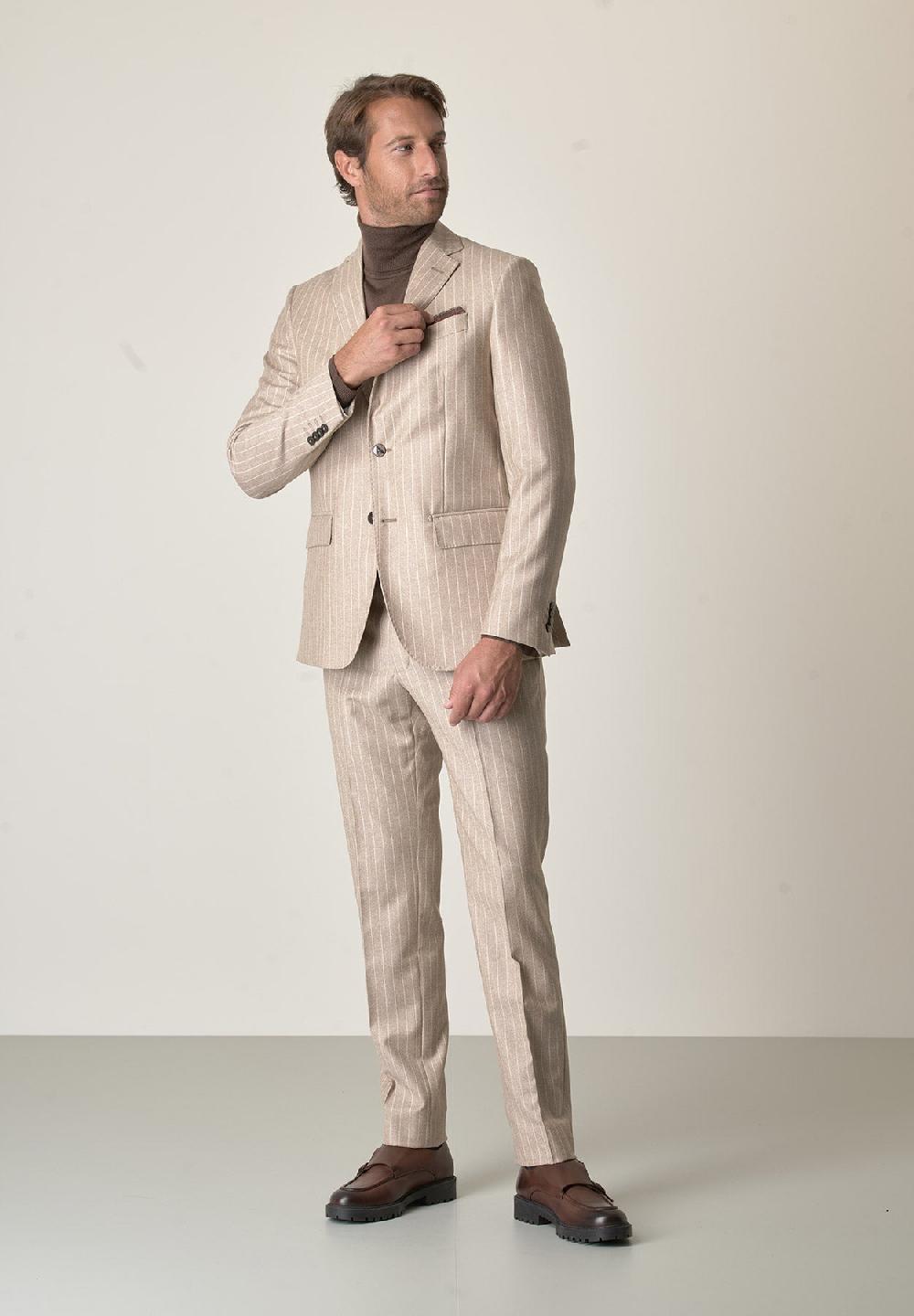 Angelico Abito beige gessato flanella lana vergine custom fit Presa