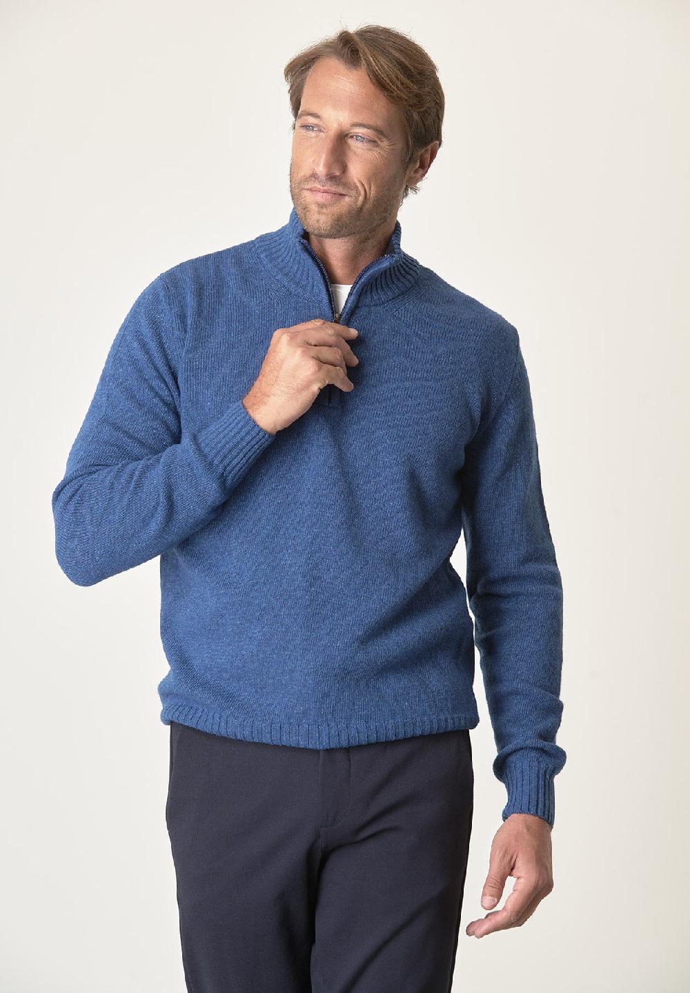 Angelico Lupetto zip blu denim misto lana Economico
