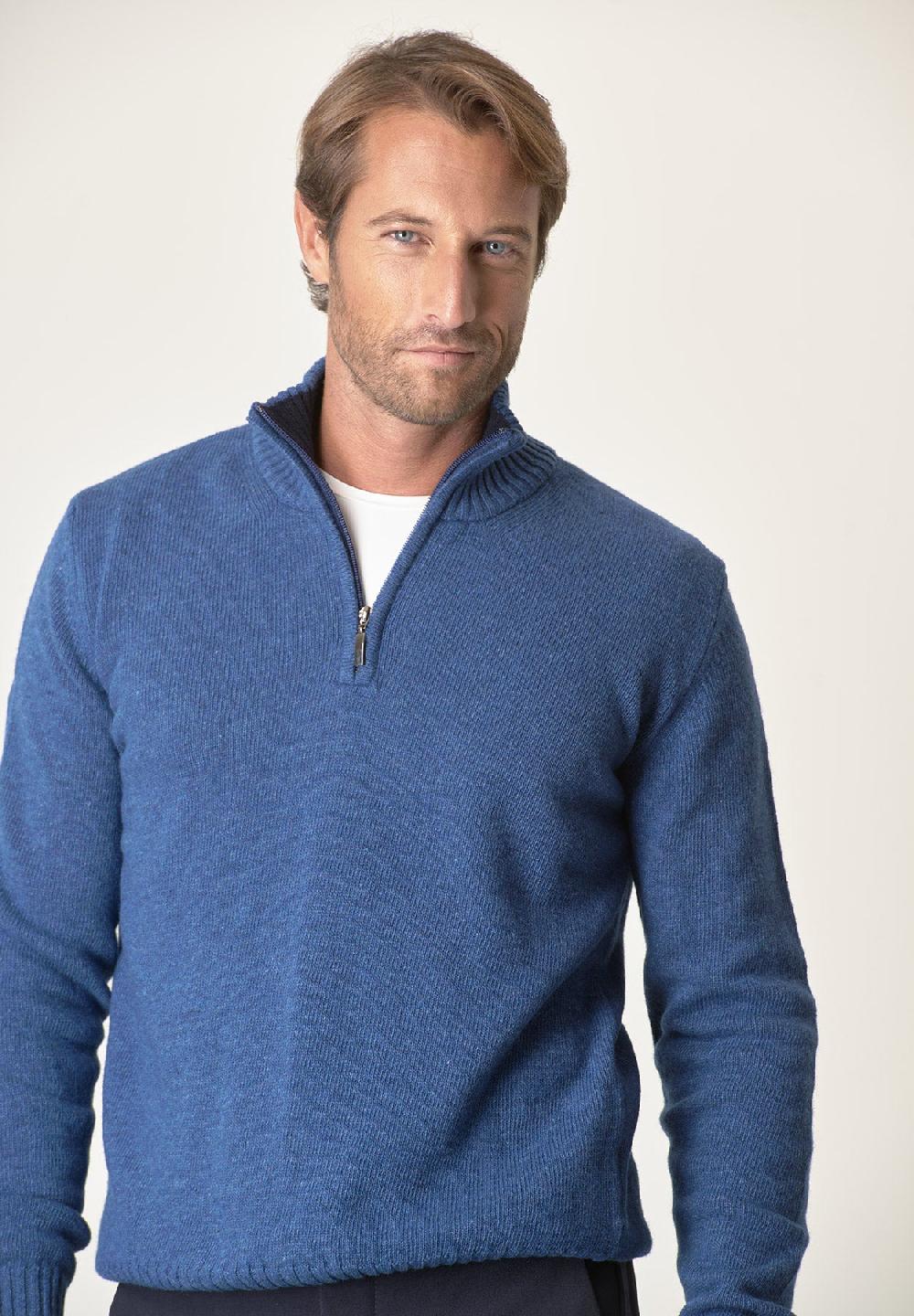 Angelico Lupetto zip blu denim misto lana Economico