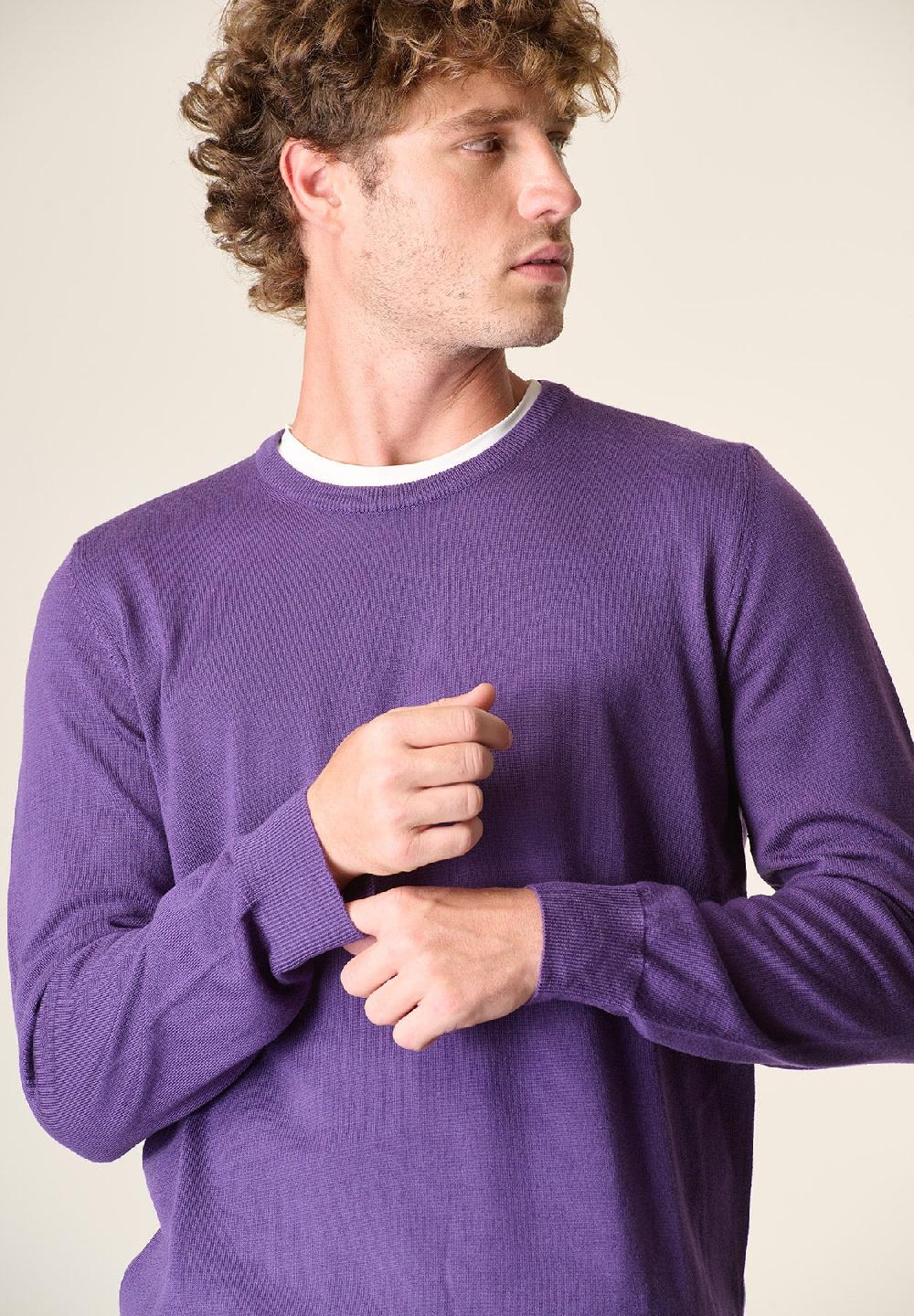 Angelico Girocollo viola lana merinos extrafine In Vendita
