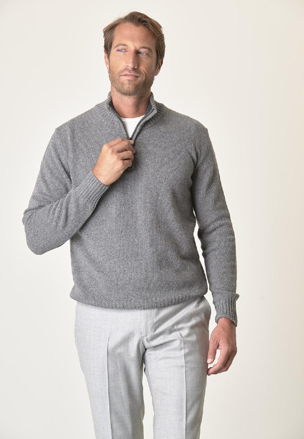 Angelico Lupetto zip grigio chiaro misto lana Vendita Calda