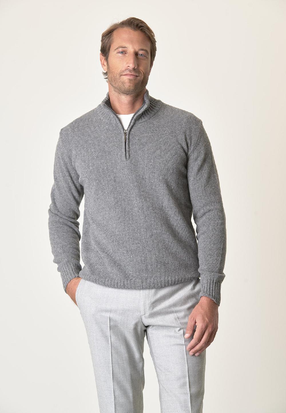 Angelico Lupetto zip grigio chiaro misto lana Vendita Calda