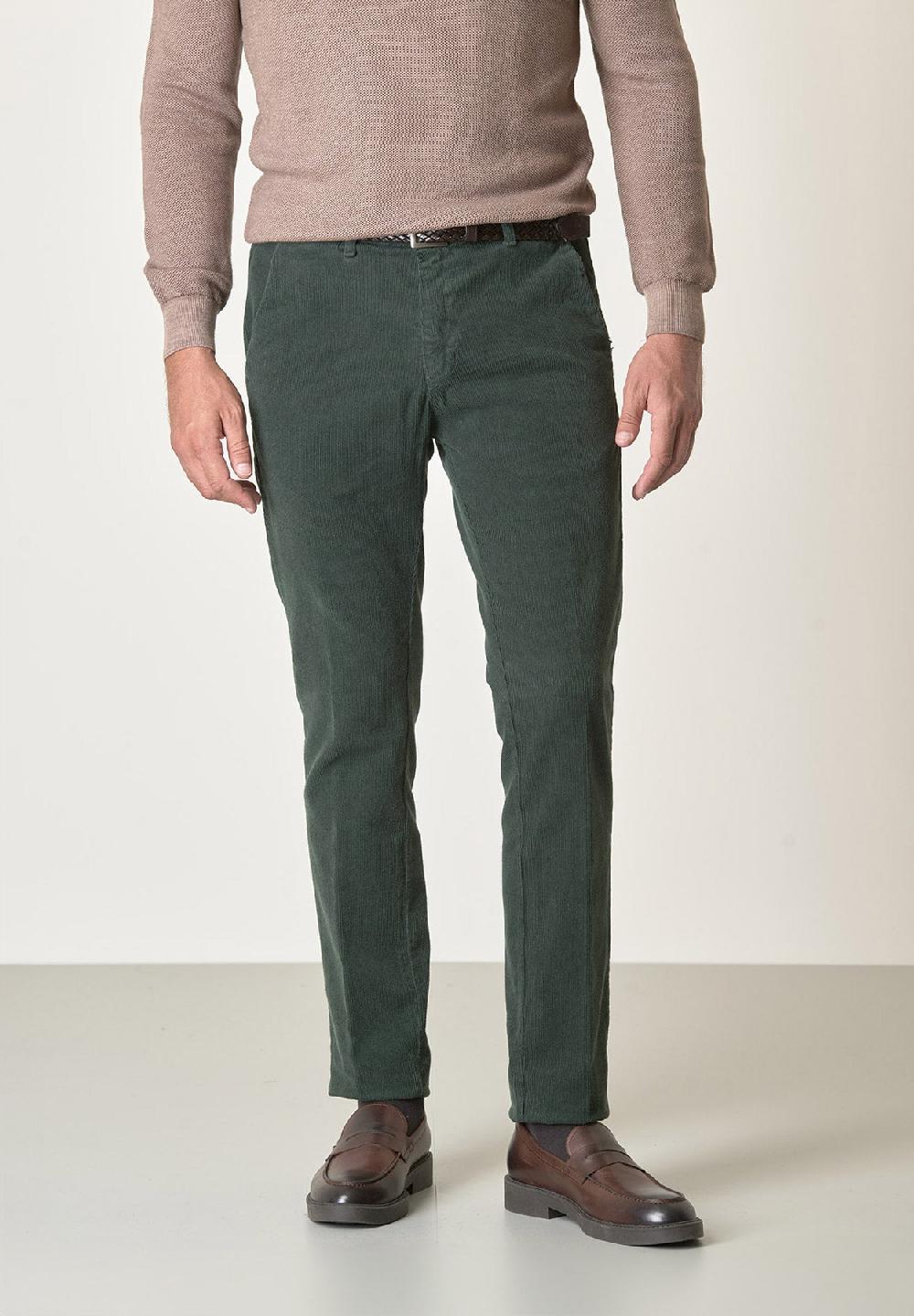 Angelico Pantalone verde bosco velluto cotone stretch slim fit Vendita Economica