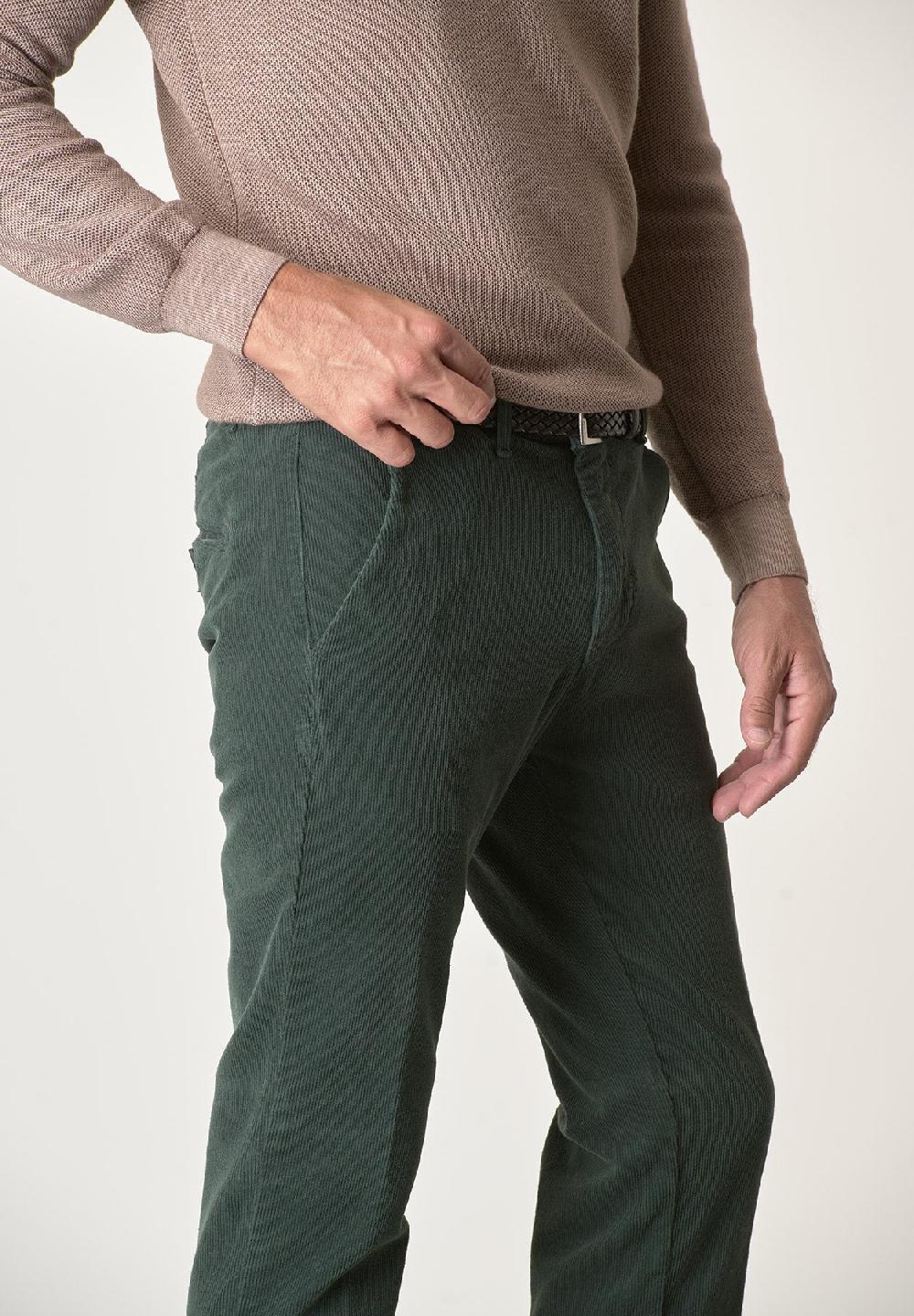 Angelico Pantalone verde bosco velluto cotone stretch slim fit Vendita Economica