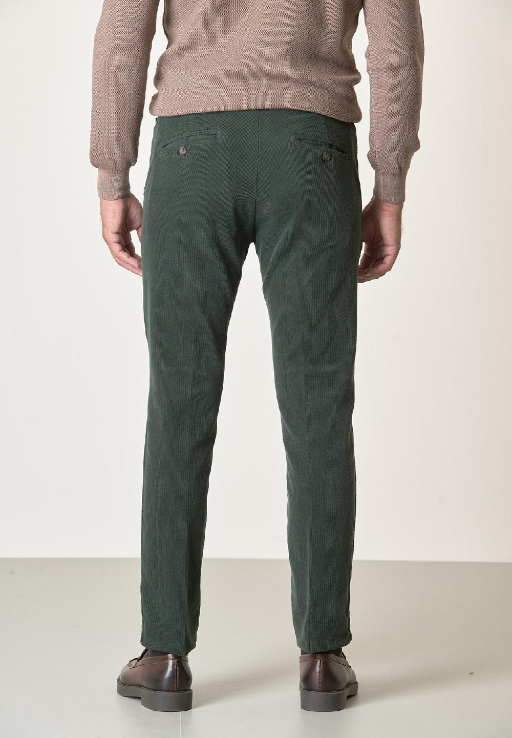 Angelico Pantalone verde bosco velluto cotone stretch slim fit Vendita Economica
