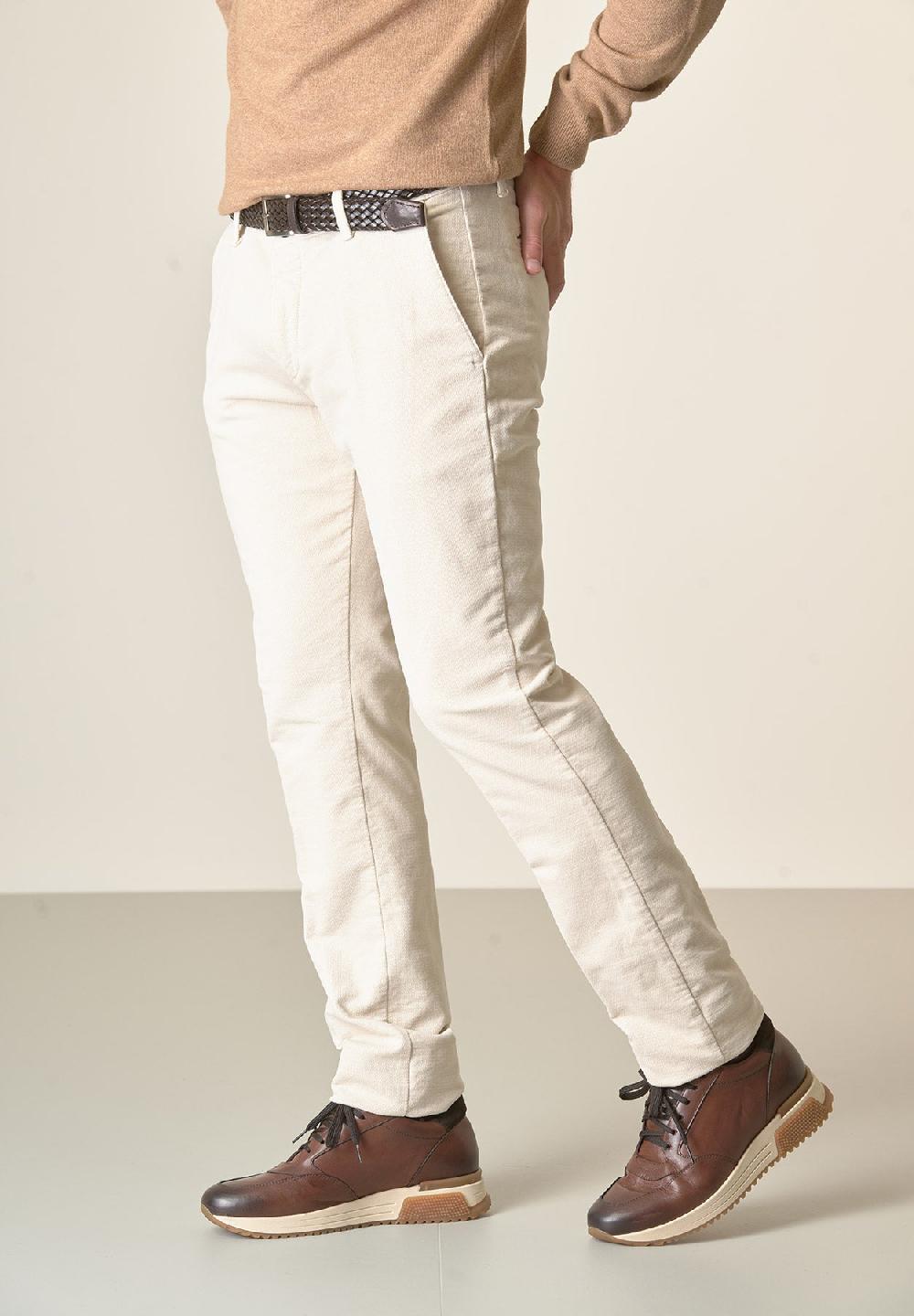 Angelico Pantalone gesso fustagno jacquard cotone slim fit Saldi Di Fabbrica