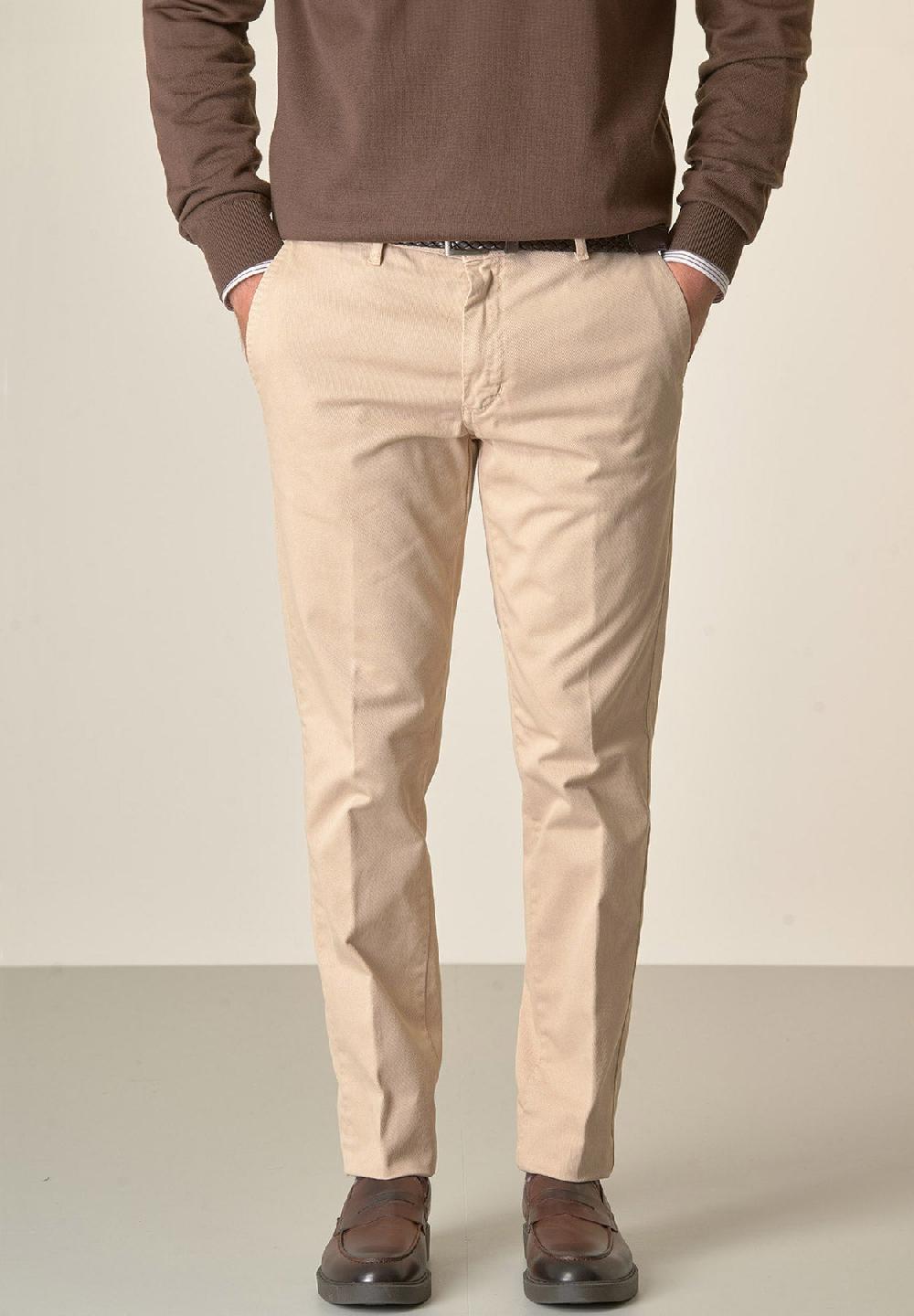 Angelico Pantalone beige tricotina cotone stretch regular fit Vendite Flash