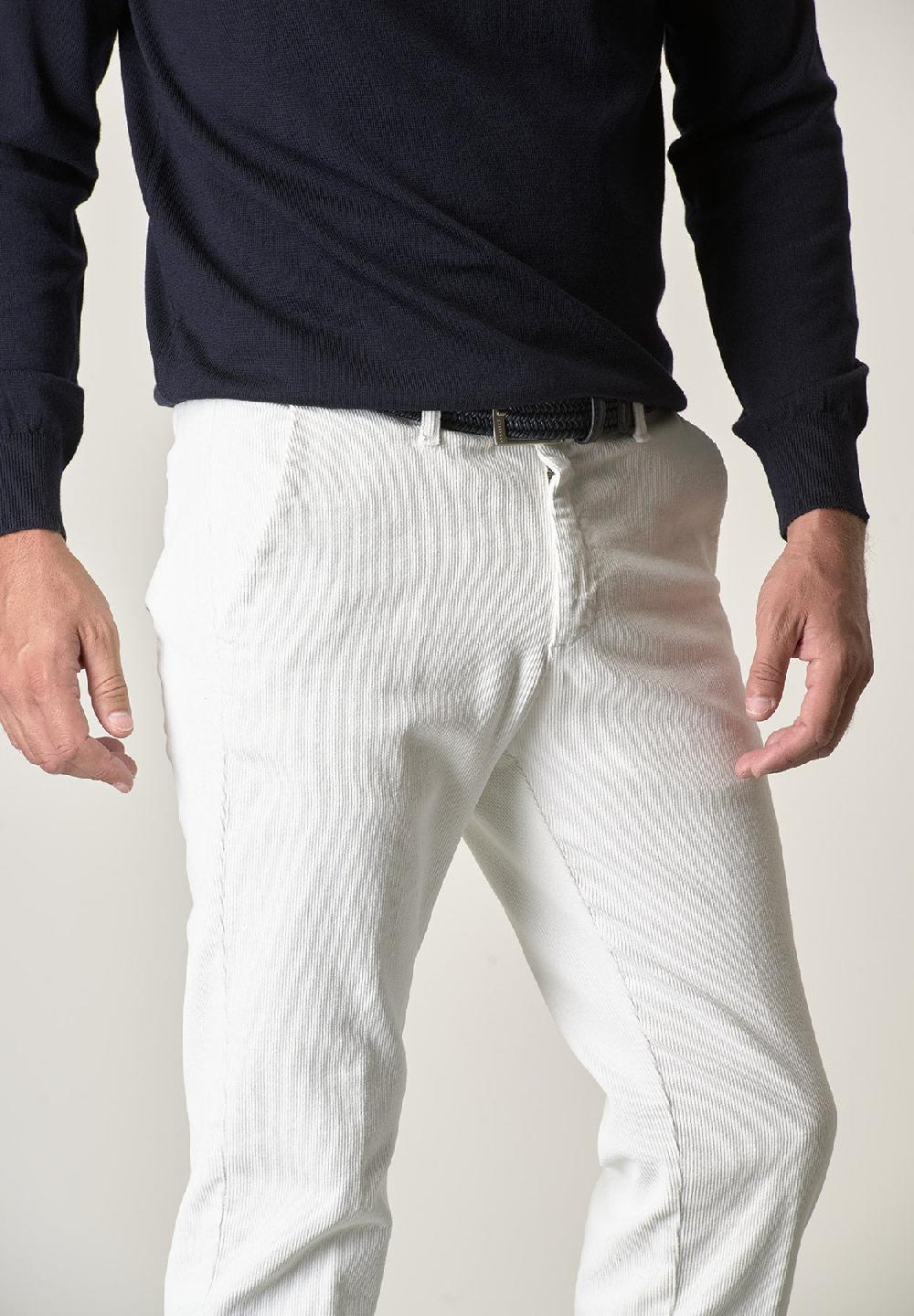 Angelico Pantalone panna velluto cotone stretch slim fit In Saldo