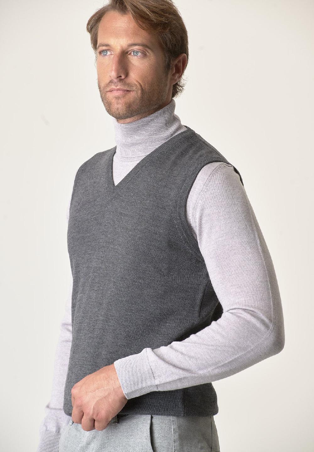Angelico Gilet grigio scuro lana merinos extrafine Moda