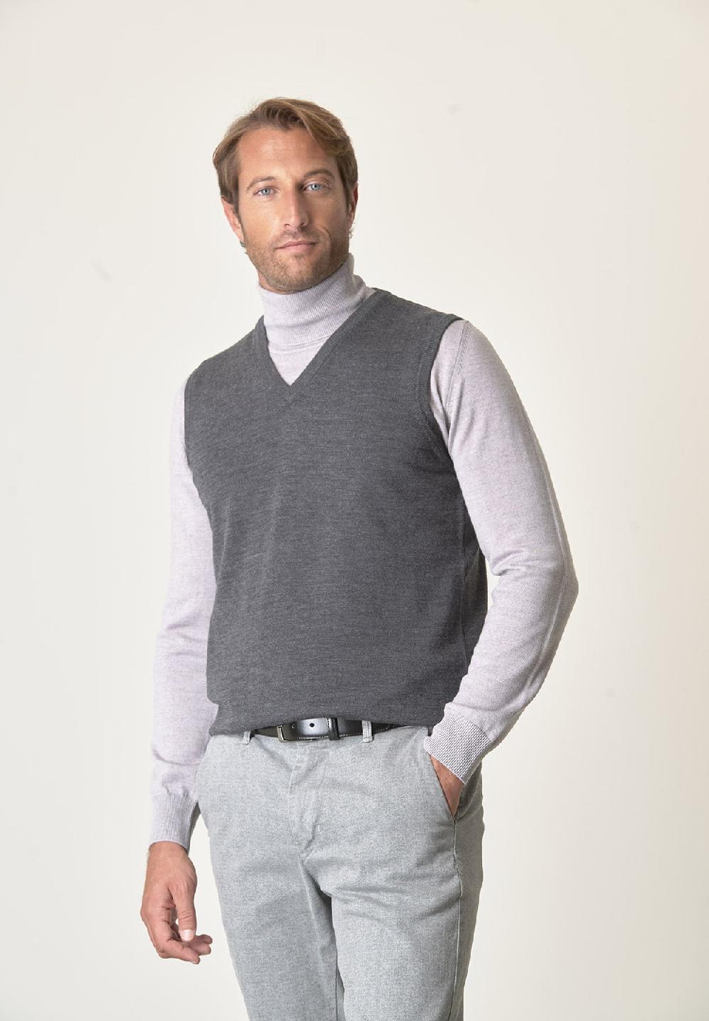 Angelico Gilet grigio scuro lana merinos extrafine Moda