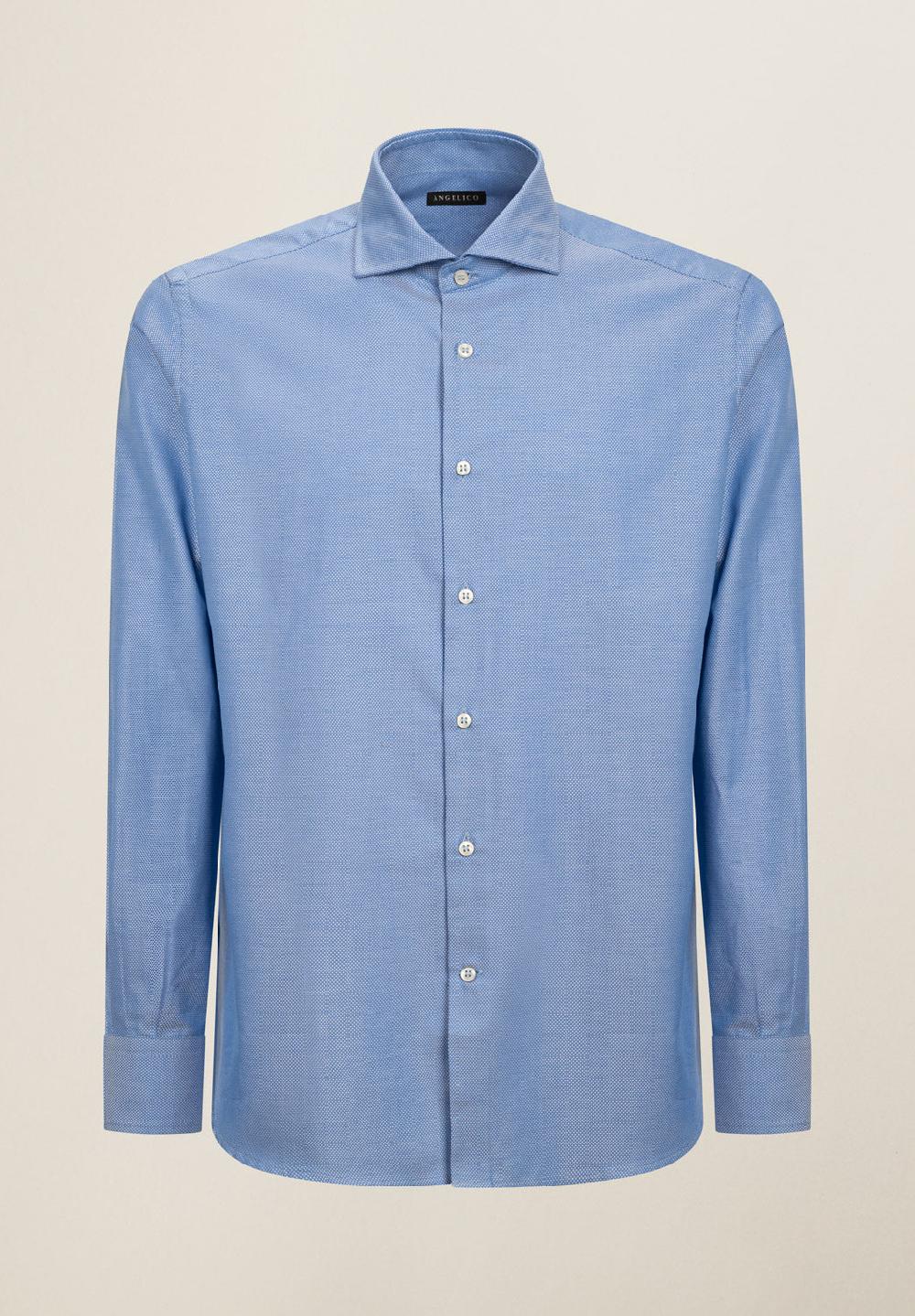 Angelico Camicia azzurro microdisegno cotone regular fit Italy