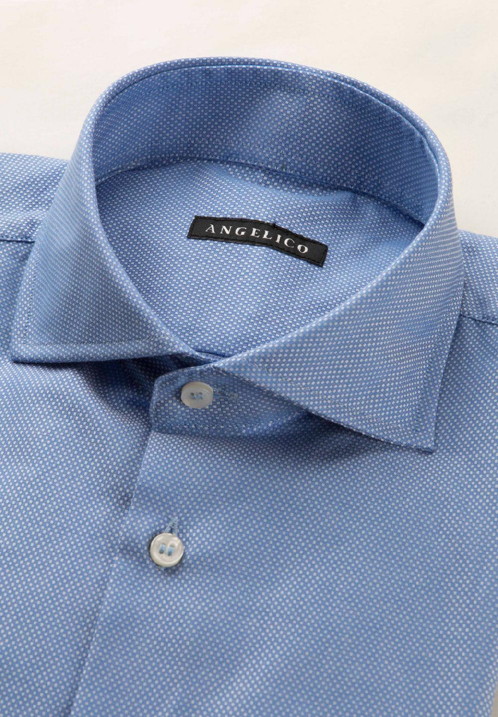 Angelico Camicia azzurro microdisegno cotone regular fit Italy