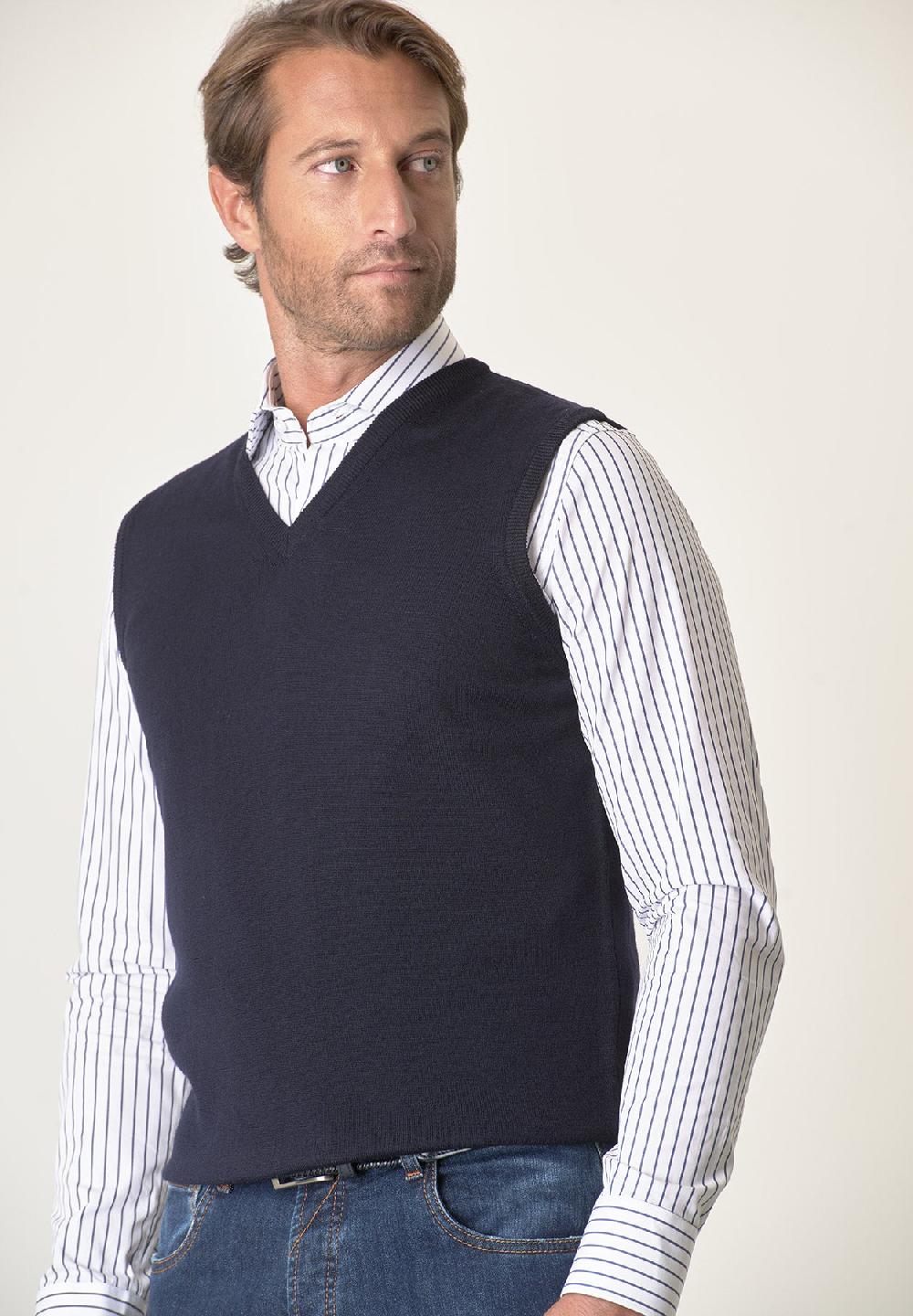 Angelico Gilet blu lana merinos extrafine Shopping Online