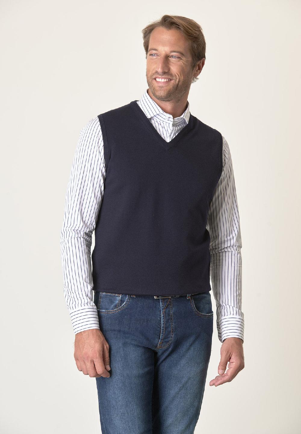 Angelico Gilet blu lana merinos extrafine Shopping Online