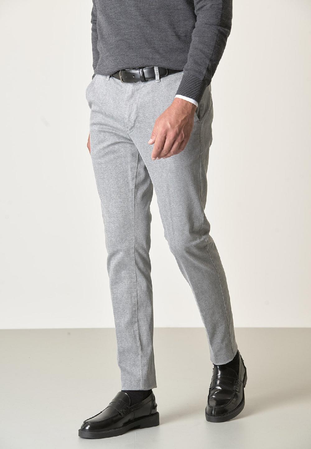Angelico Pantalone grigio perla effetto lana cotone stretch slim fit Vendita