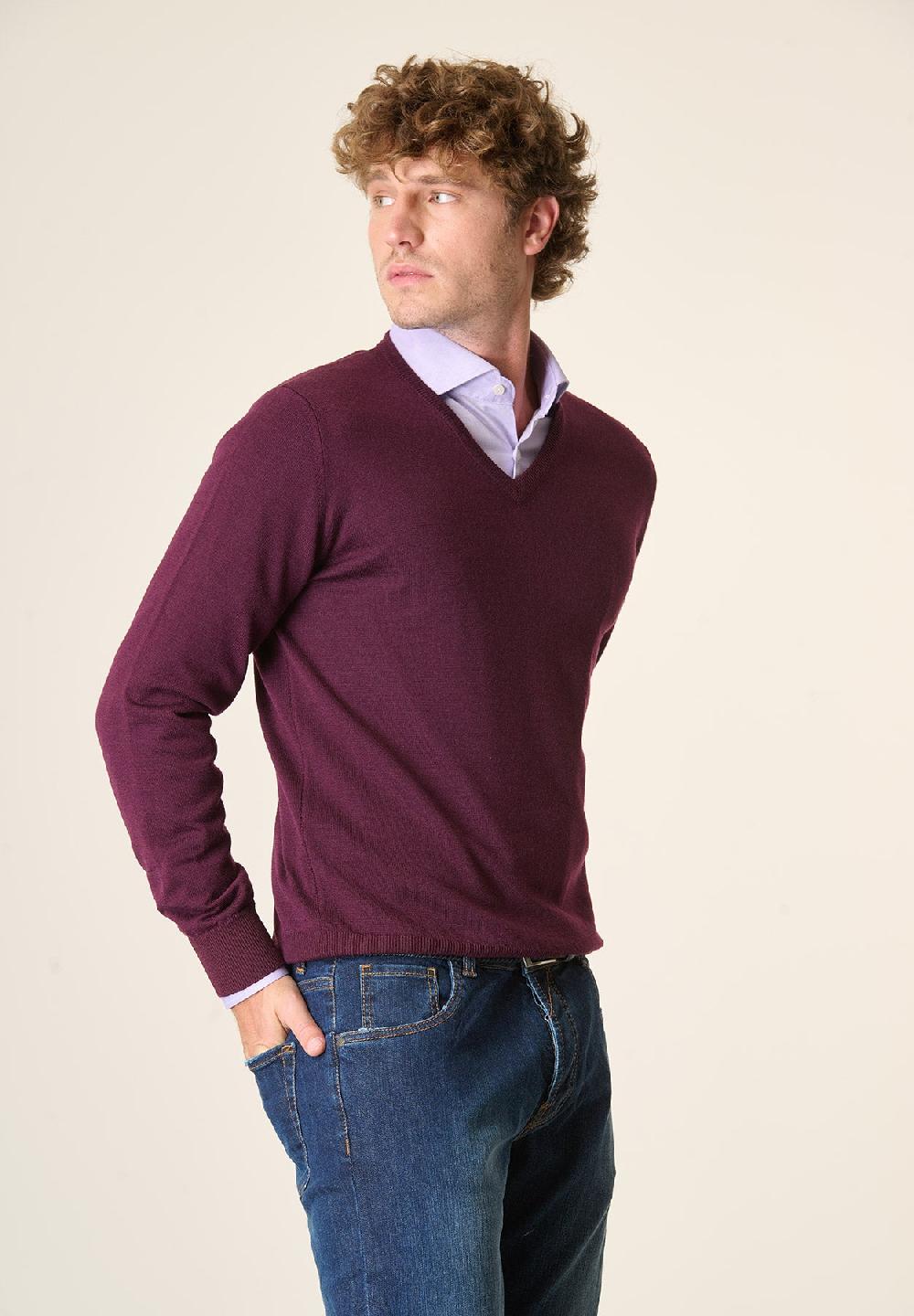 Angelico Scollo V viola melanzana lana merinos extrafine Shopping Online
