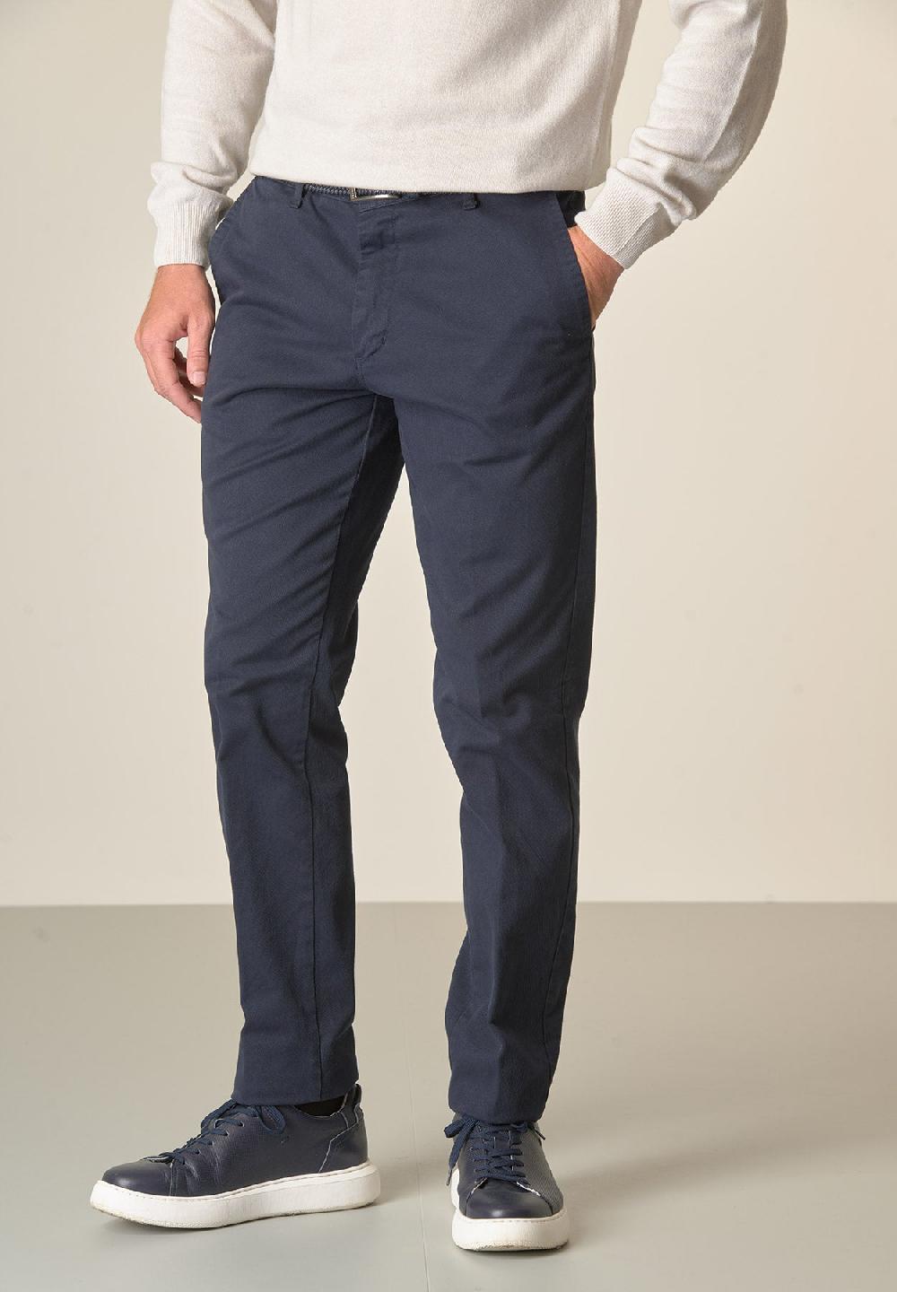 Angelico Pantalone blu tricotina cotone stretch regular fit Saldi Di Fabbrica