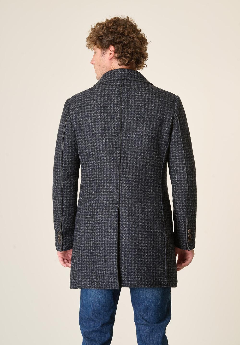 Angelico Cappotto blu grigio melange taglio vivo fantasia Pied de Poule 2025