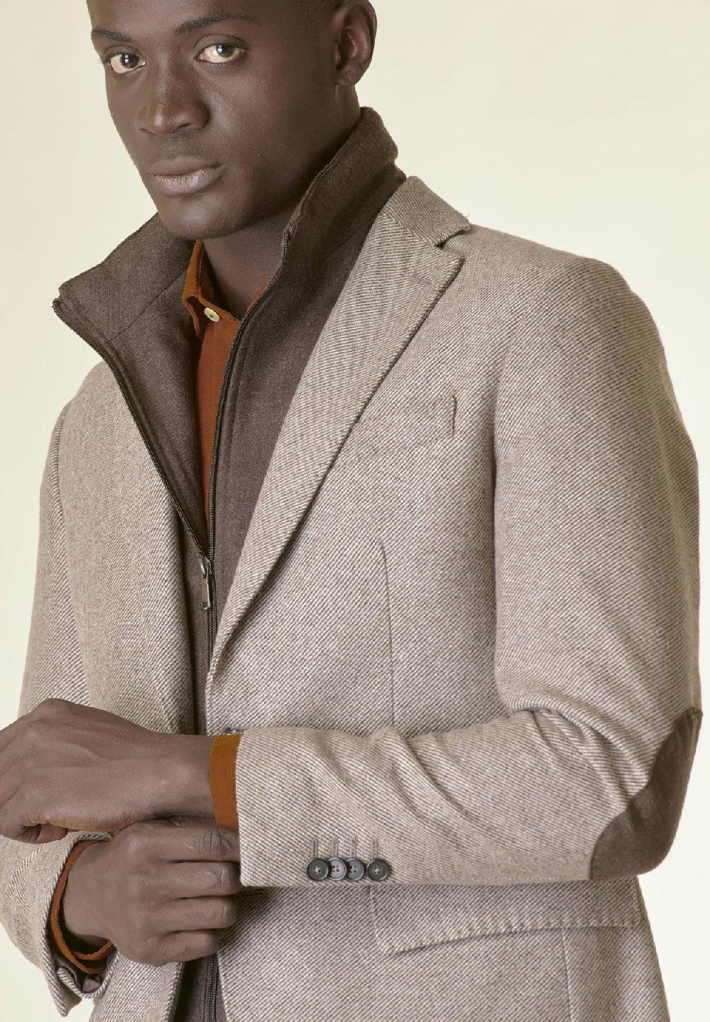 Angelico Giacca beige lana pettorina e toppe custom fit In Linea