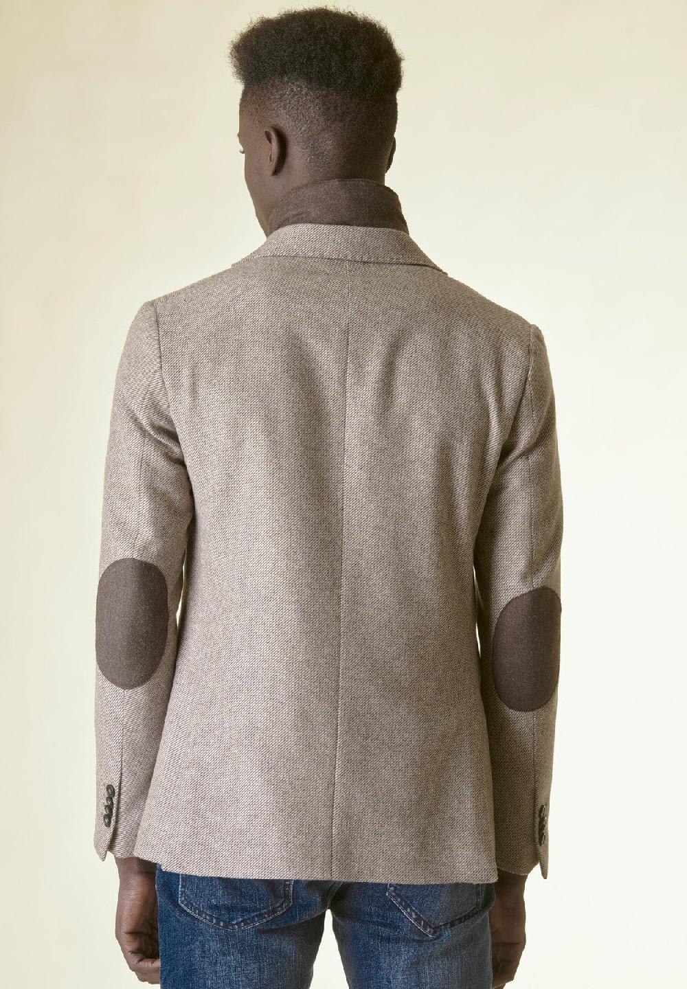 Angelico Giacca beige lana pettorina e toppe custom fit In Linea