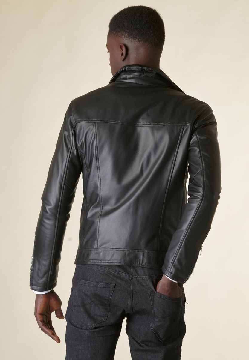 Angelico Giubbotto Chiodo nero biker nappa Nuovo