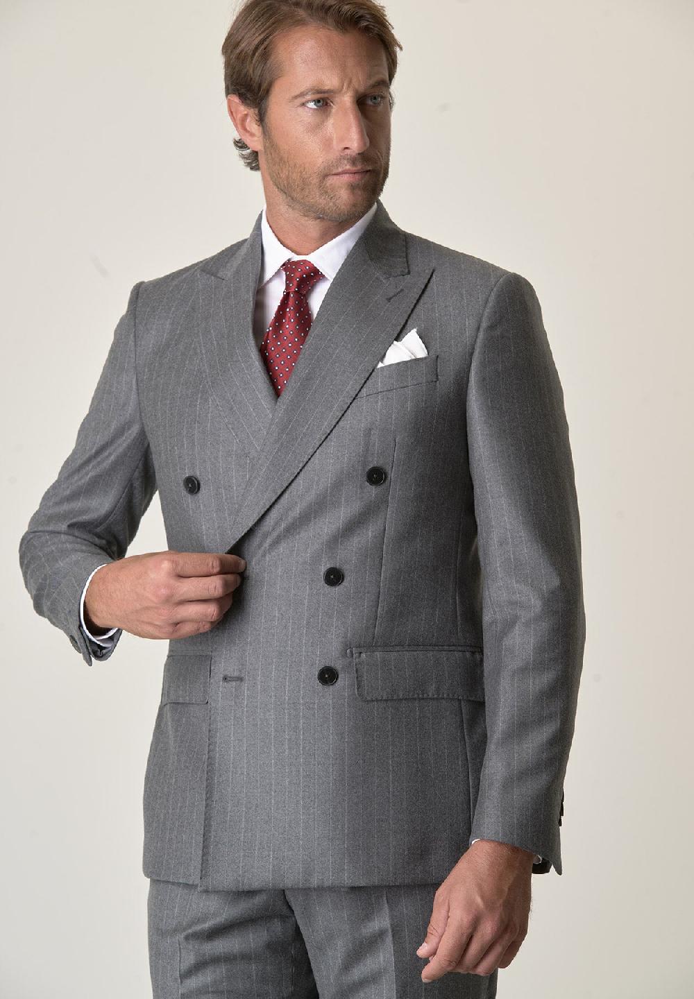 Angelico Abito grigio gessato doppiopetto flanella lana vergine custom fit Soddisfazione Garantita