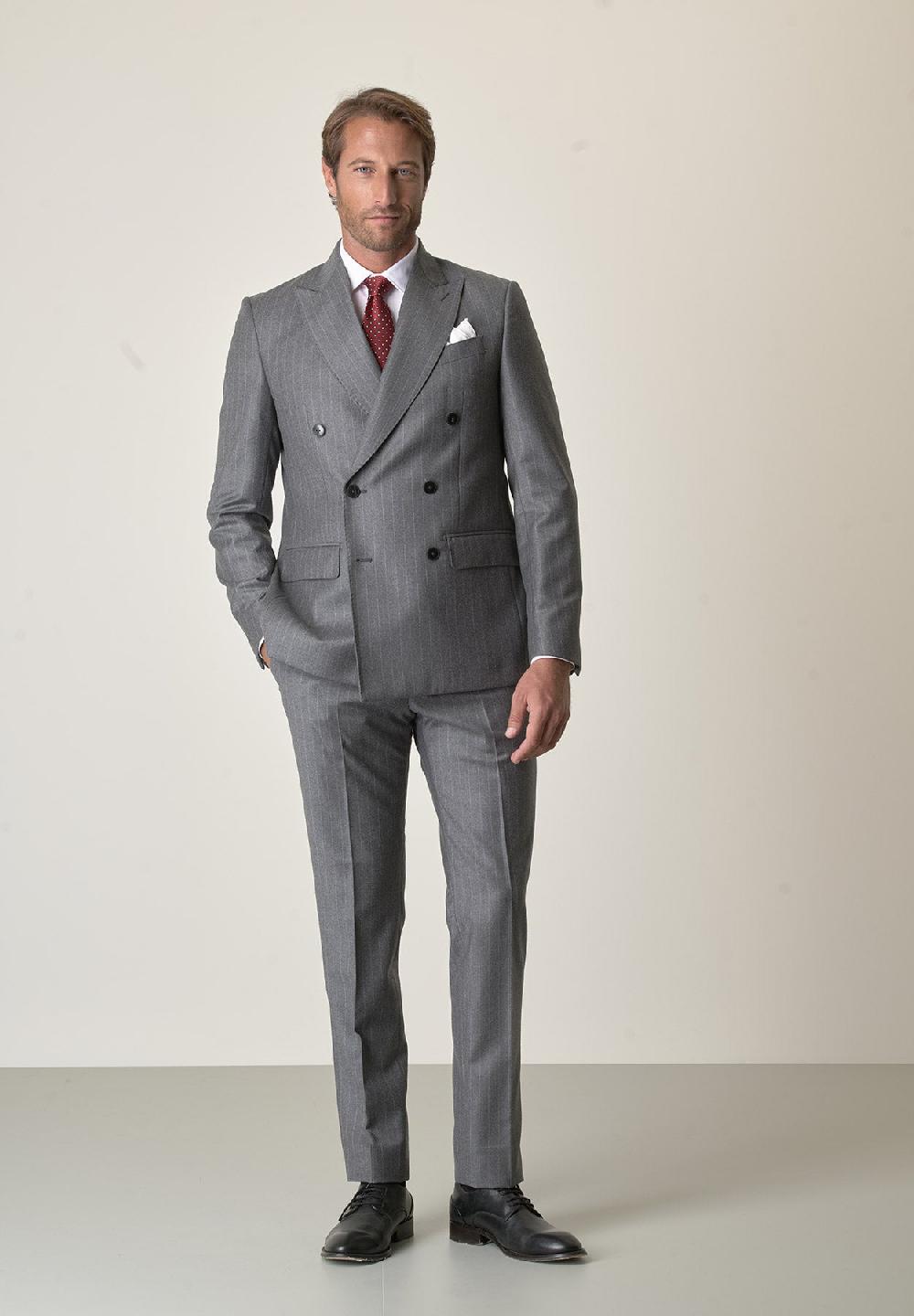 Angelico Abito grigio gessato doppiopetto flanella lana vergine custom fit Soddisfazione Garantita