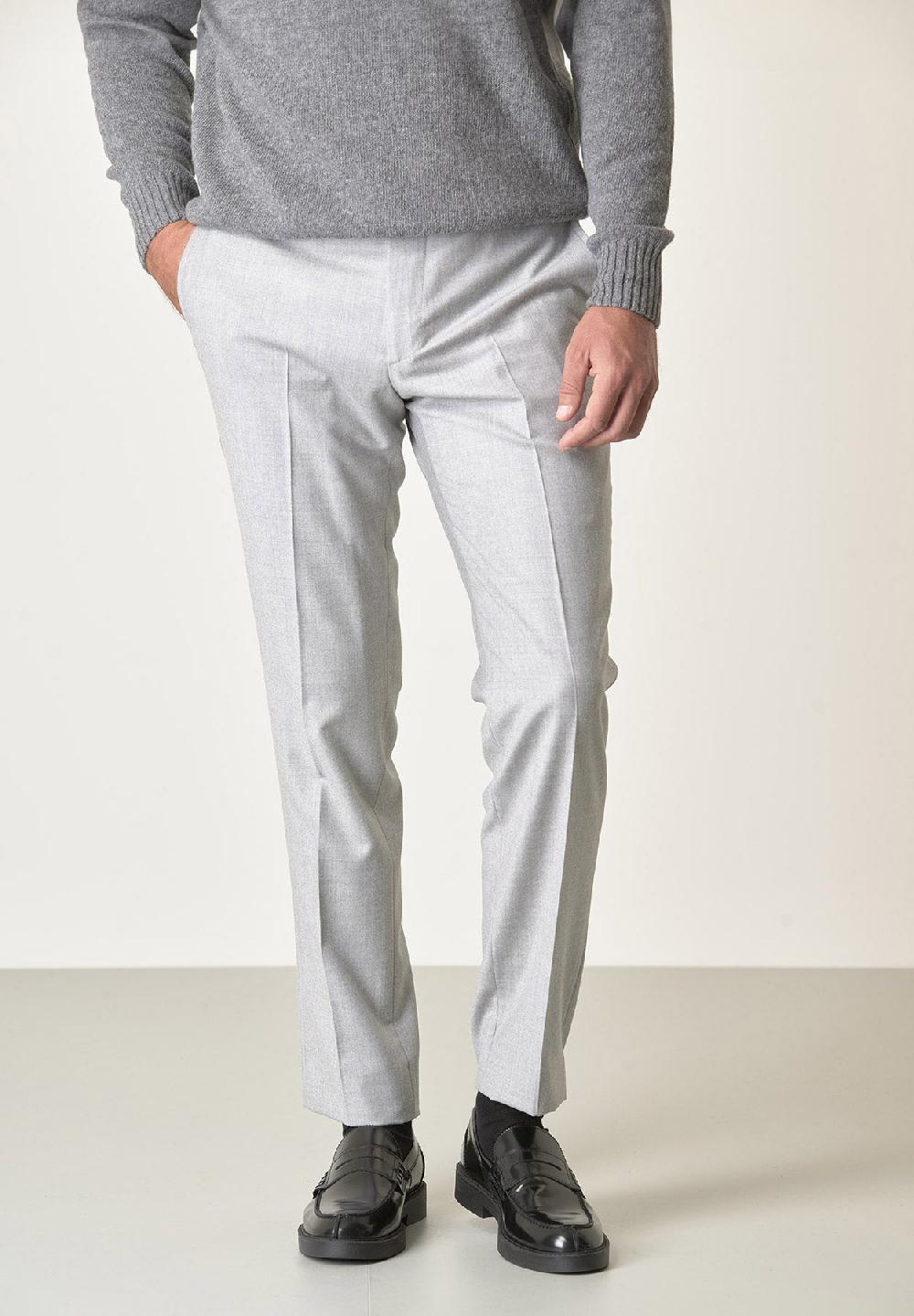 Angelico Pantalone grigio chiaro flanella lana vergine custom fit Negozi Online