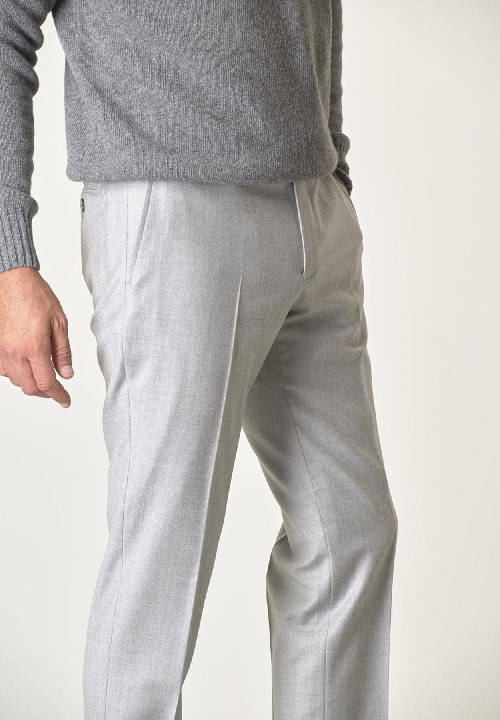 Angelico Pantalone grigio chiaro flanella lana vergine custom fit Negozi Online