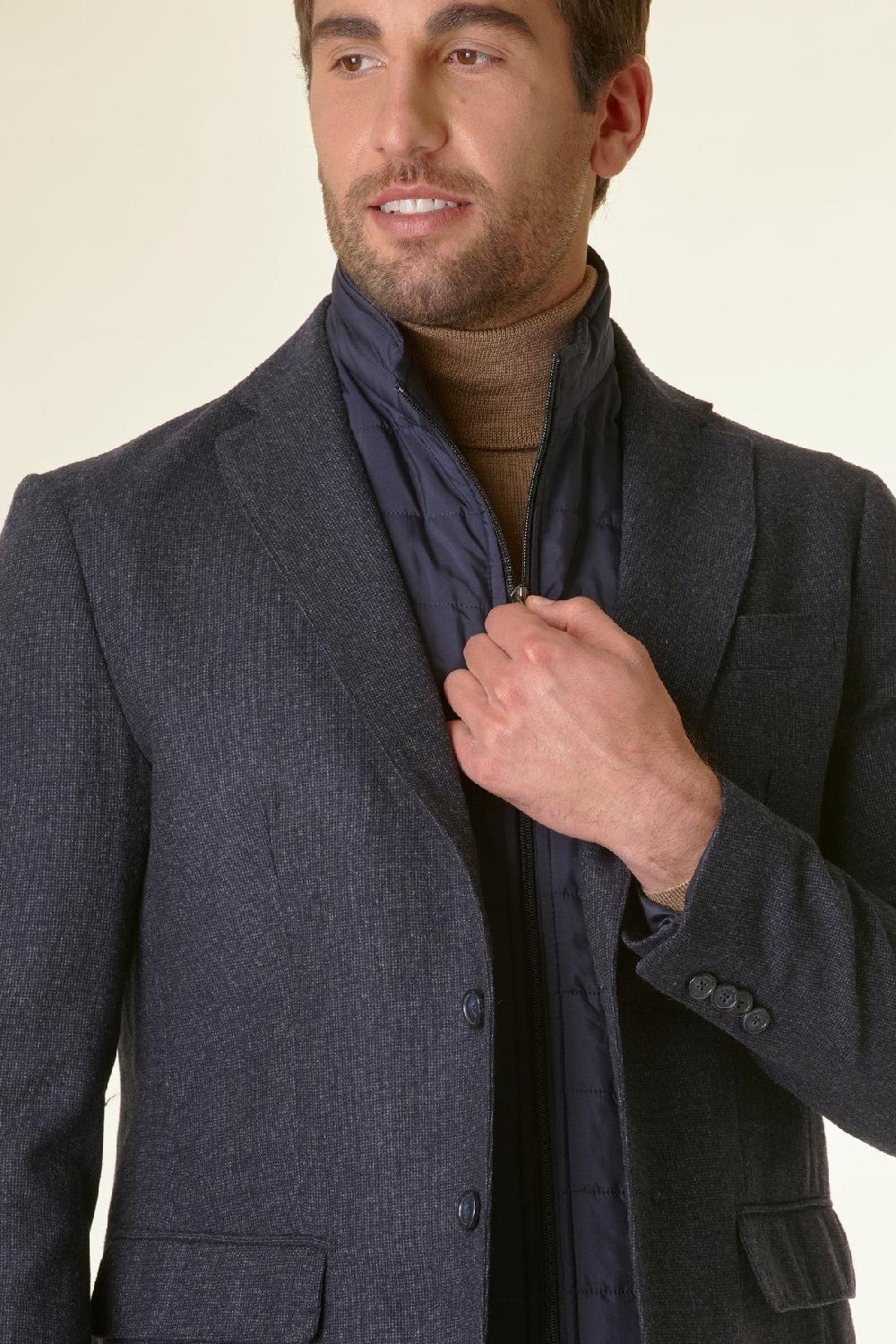 Angelico Giacca blu melange lana-cashmere pettorina custom Vendita Calda