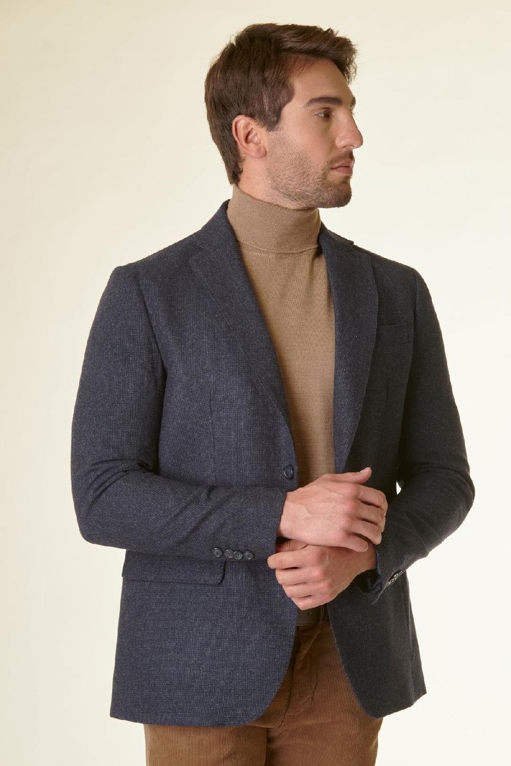 Angelico Giacca blu melange lana-cashmere pettorina custom Vendita Calda