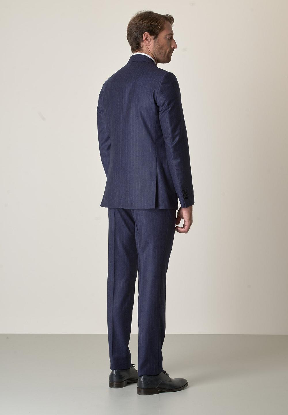 Angelico Abito blu gessato flanella lana vergine custom fit Sostegno trimestrale