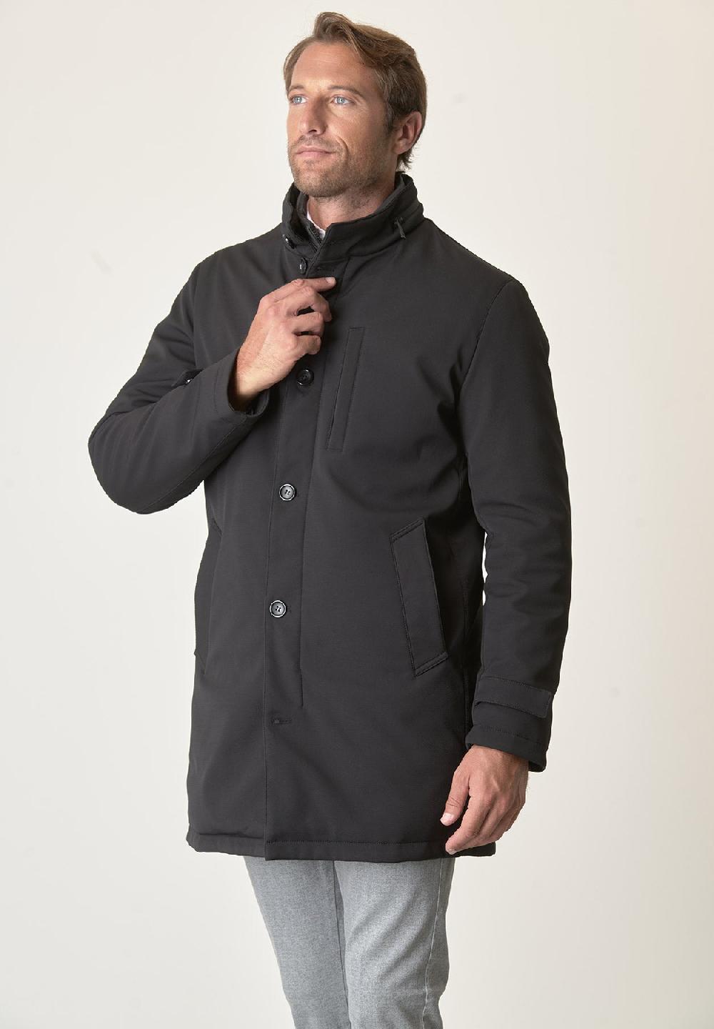 Angelico Cappotto tecnico nero trama leggera impermeabile Pezzi Unici