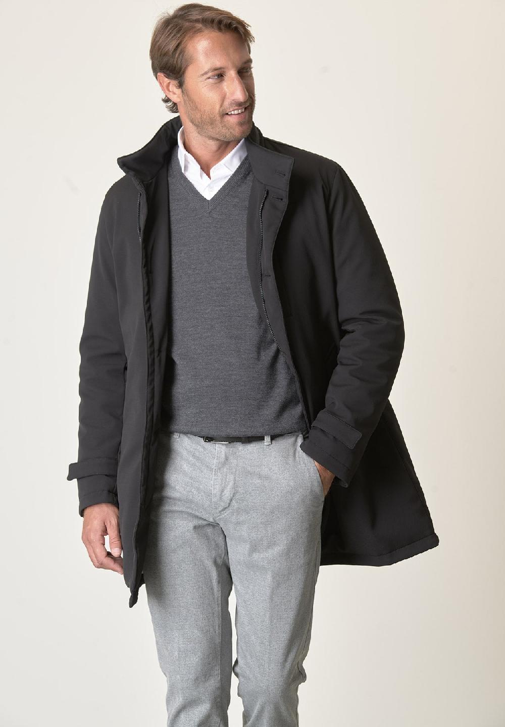 Angelico Cappotto tecnico nero trama leggera impermeabile Pezzi Unici
