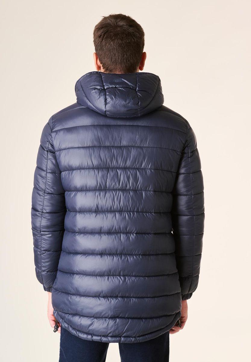 Angelico Giaccone blu lungo trapuntato cappuccio anorak Prezzo Ridotto