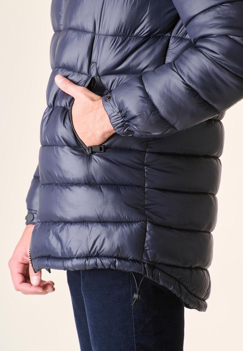 Angelico Giaccone blu lungo trapuntato cappuccio anorak Prezzo Ridotto