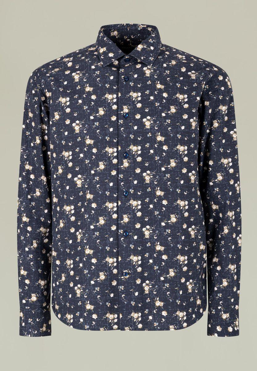 Angelico Camicia blu stampata fiori beige custom fit Economico