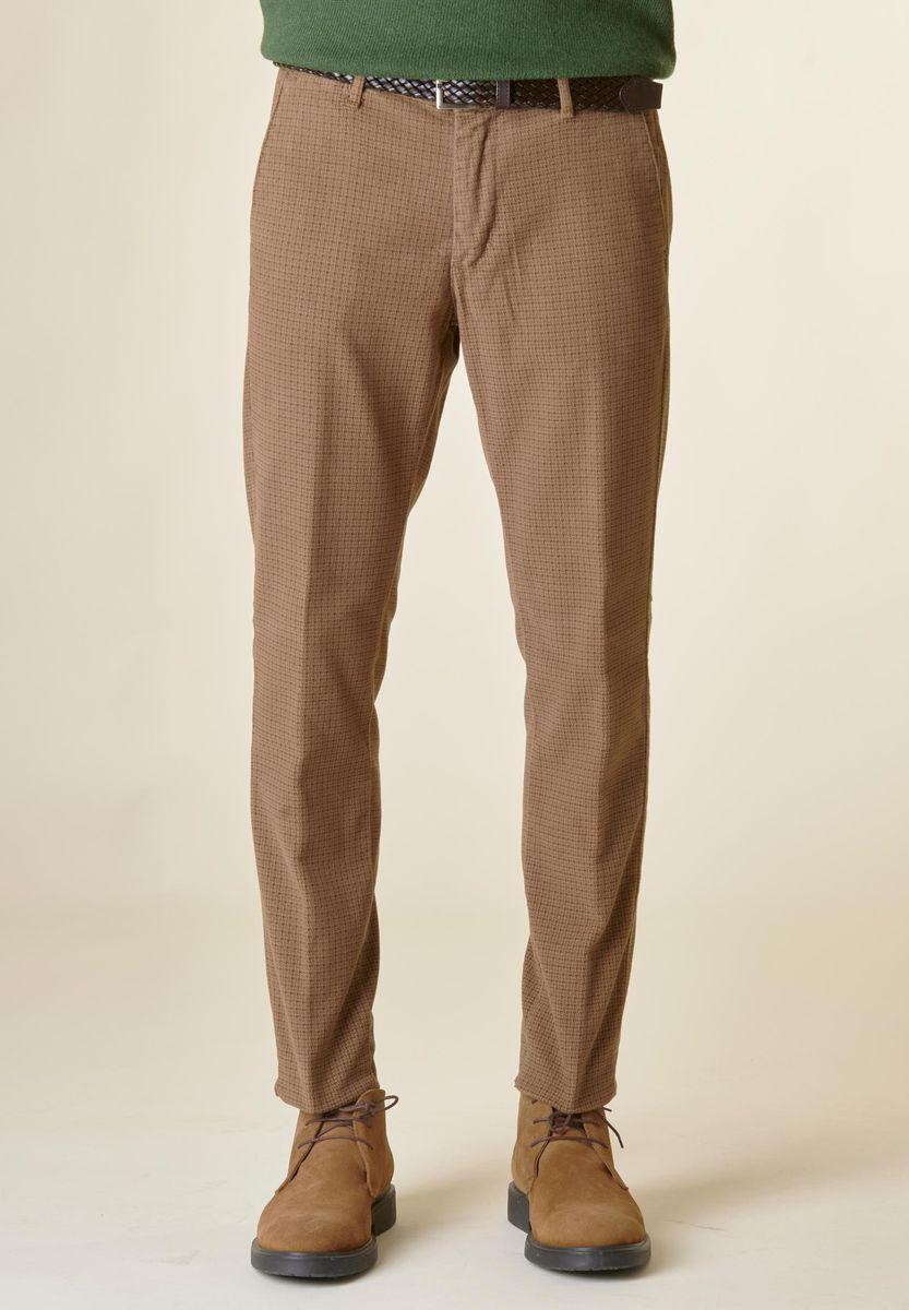 Angelico Pantalone nocciola pied poule fustagno slim Outlet