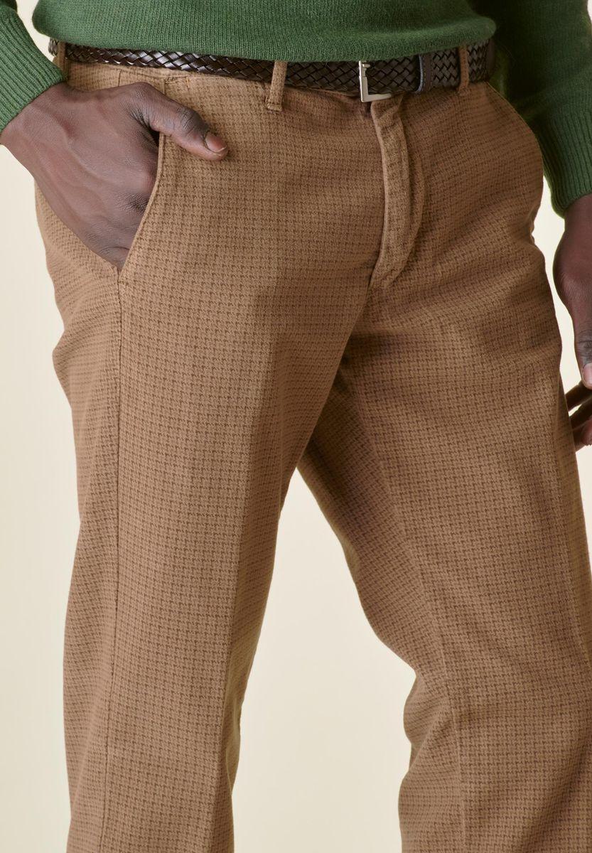 Angelico Pantalone nocciola pied poule fustagno slim Outlet